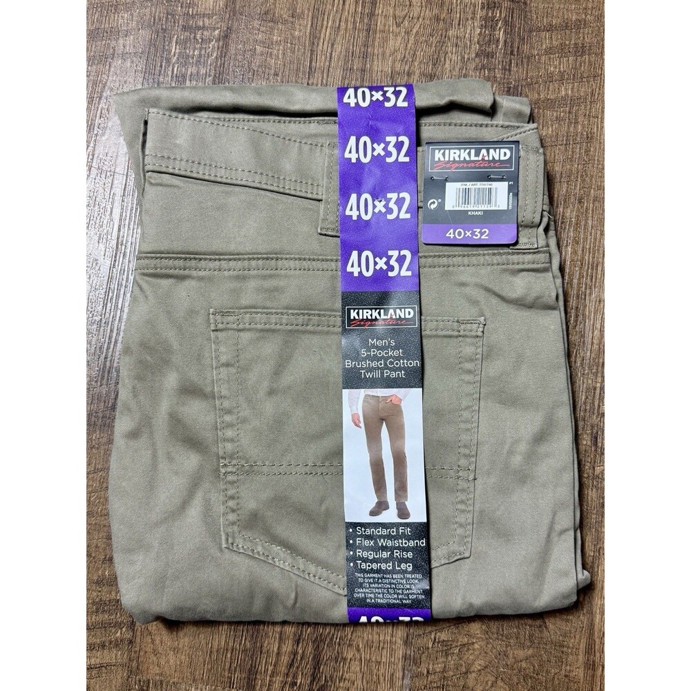 Kirkland Signature Men 5 Pocket Brushed Cotton Pants Desert Sand Khaki 40x32 NWT